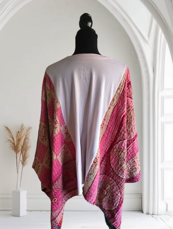 Upcycled Janis Joplin Band Tee With Kantha Sleeves, OS - Picture 4 of 5